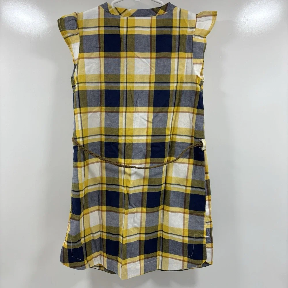 Carter's Plaid Belted Tunic Top Girls 5t Yellow Blue Ruffle Cowgirl Fall Buttons
